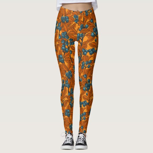 Blaubeergarten, blau und orange leggings (Vorderseite)