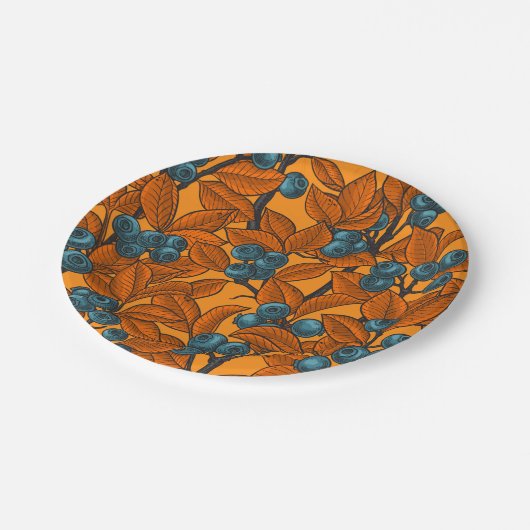 Blaubeergarten, blau und orange pappteller (Schrägansicht)