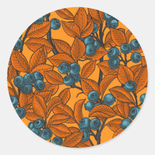 Blaubeergarten, blau und orange runder aufkleber