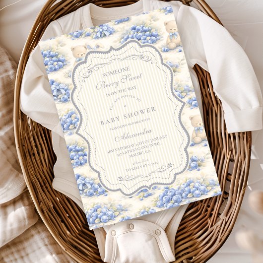 Blaubeergarten Teddy Toile Baby Shower Einladung