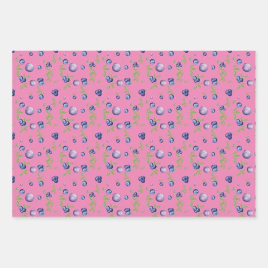 Blaubeergelb-rosa-grünes Muster Geschenkpapier Set (Vorderseite 3)