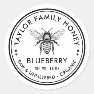 Blaubeerhonig-Etikett mit Honigbiene Runder Aufkleber
