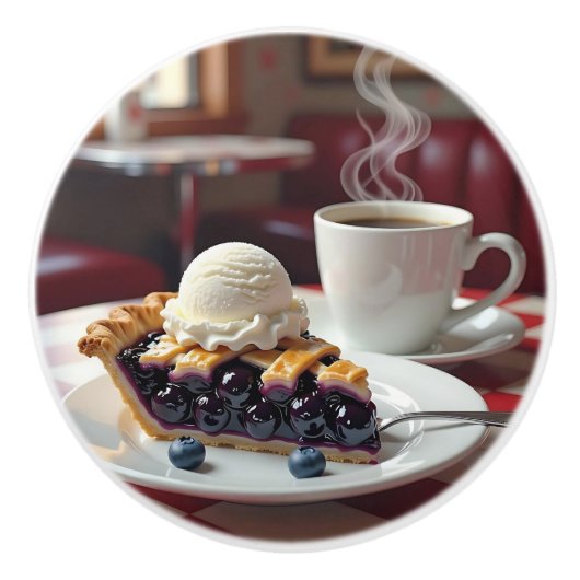 Blaubeerkuchen, Eiscreme & Kaffee Keramikknauf (Vorderseite)