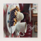 Blaubeerkuchen, Eiscreme und Kaffee Puzzle (Horizontal)