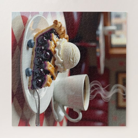 Blaubeerkuchen, Eiscreme und Kaffee Puzzle (Horizontal)