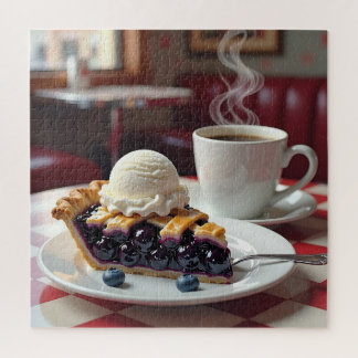 Blaubeerkuchen, Eiscreme und Kaffee Puzzle