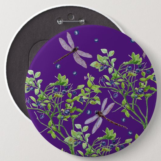Blaubeermuster mit Libellen Button (Vorne & Hinten)