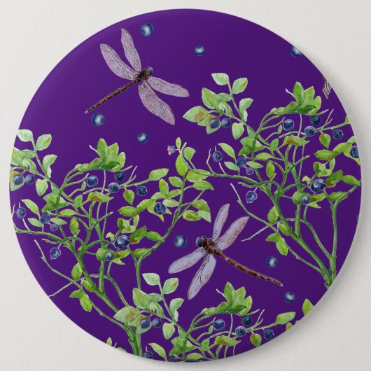 Blaubeermuster mit Libellen Button (Vorderseite)