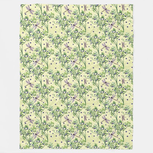 Blaubeermuster mit Libellen Fleecedecke (Vorderseite)