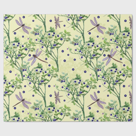 Blaubeermuster mit Libellen Geschenkpapier (Flach)