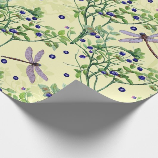 Blaubeermuster mit Libellen Geschenkpapier (Ecke)