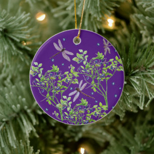 Blaubeermuster mit Libellen Keramik Ornament