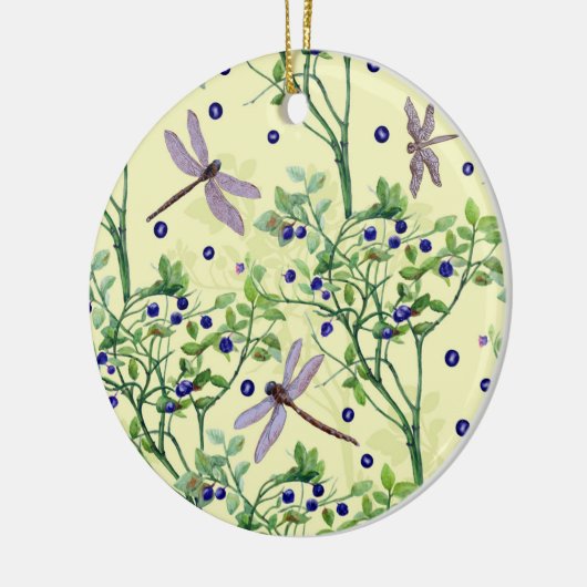 Blaubeermuster mit Libellen Keramik Ornament (Links)