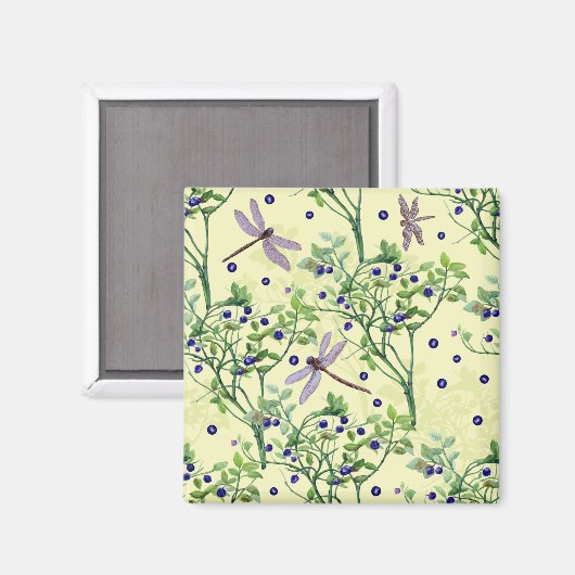 Blaubeermuster mit Libellen Magnet (Vorderseite/Rückseite)