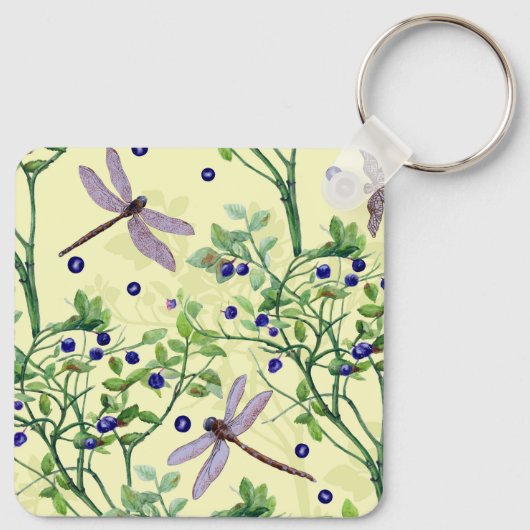 Blaubeermuster mit Libellen Schlüsselanhänger (Rückseite)