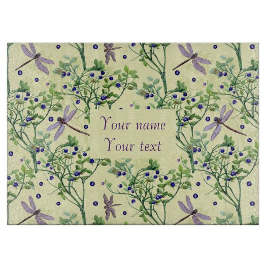 Blaubeermuster mit Libellen Schneidebrett (Vorderseite)