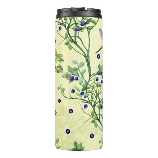 Blaubeermuster mit Libellen Thermosbecher (Rückseite)