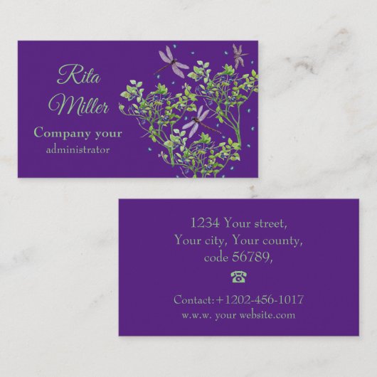 Blaubeermuster mit Libellen Visitenkarte (Vorne/Hinten)