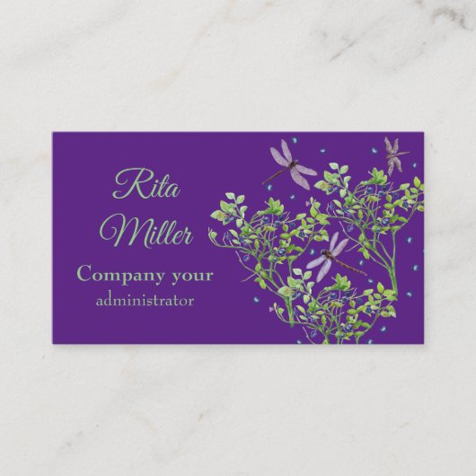 Blaubeermuster mit Libellen Visitenkarte (Vorderseite)