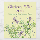 Blaubeermuster mit Libellen Weinetikett (Einzelnes Label)