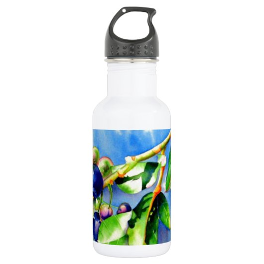 Blaubeerzweig, Aquarellmalerei Trinkflasche (Vorderseite)