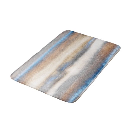 Blaubeige Abstrakte Streifen Badematte (Schrägansicht)
