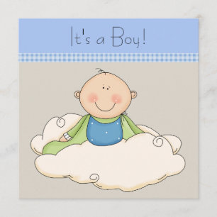 Blaubeige Baby-Jungen-Cloud-Baby-Party Einladung