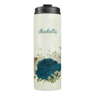 blaubeige Blumen Hochzeit Thermosbecher