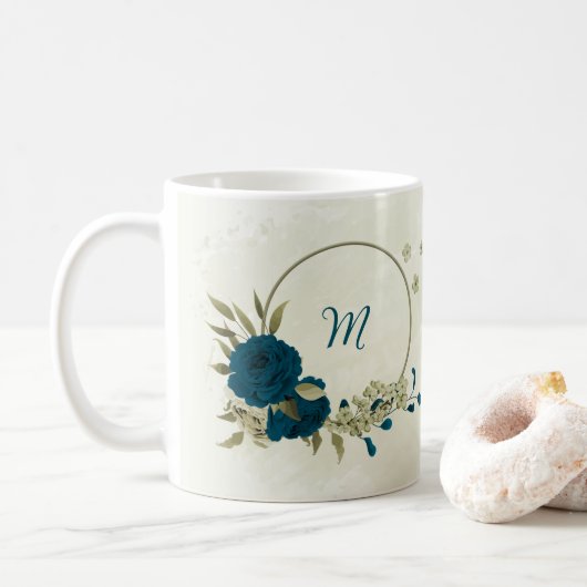 blaubeige Blumenmuster Kaffeetasse (Mit Donut)