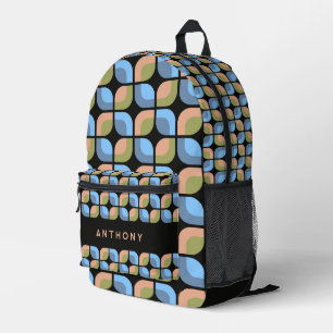 Blaubeiger Grün Schwarzes Midcentury-Kunstmuster Bedruckter Rucksack