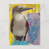 Blaubeiniger Vogel Mixed-Media-Collage Postkarte (Vorderseite)