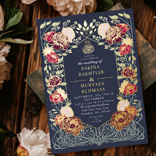 Blaubezauberter Blumengarten Muslimische Hochzeit Folieneinladung