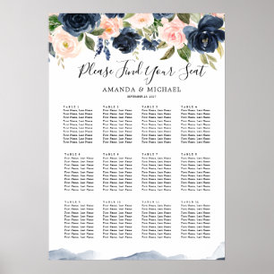 Blaublau-blau-rot-rosa-botanische Sitztabelle Poster
