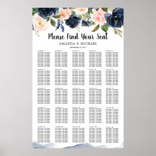 Blaublau-blau-rot-rosa-botanische Sitztabelle Poster