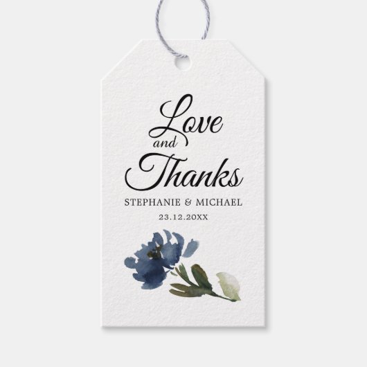 Blaublauer Blütenblättriger Botanischer Navy Geschenkanhänger (Vorderseite)