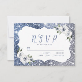 Blaublauer Glitzer Blütenhochzeit RSVP
