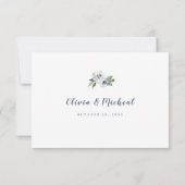 Blaublauer Glitzer Blütenhochzeit RSVP Karte (Rückseite)