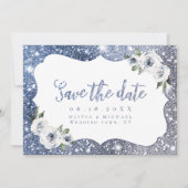 Blaublauer Glitzer Save the Date (Vorderseite)