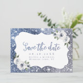 Blaublauer Glitzer Save the Date (Stehend Vorderseite)