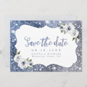 Blaublauer Glitzer Save the Date (Vorne/Hinten)
