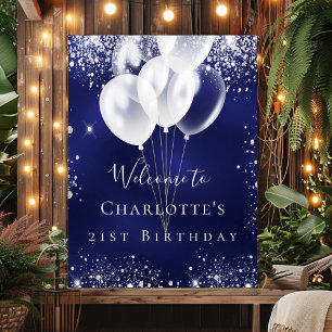 Blaublauer Silberballon der Geburtstagsnacht willk Poster