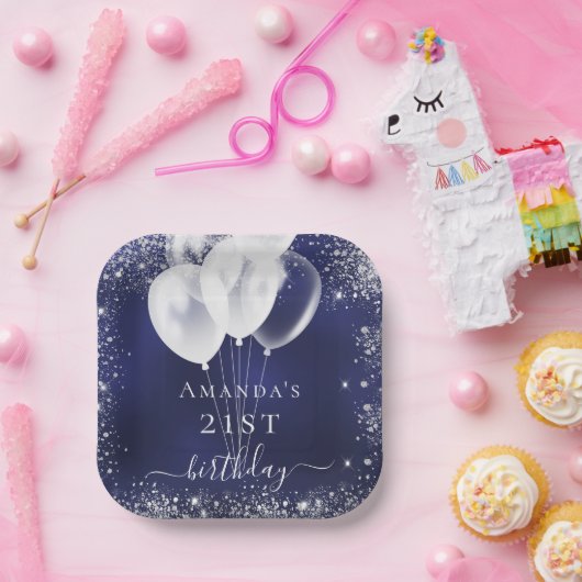 Blaublauer Silberblauer Glitzer Pappteller (Party)