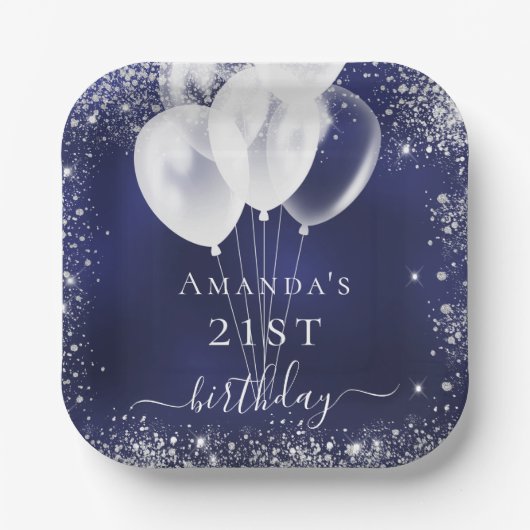 Blaublauer Silberblauer Glitzer Pappteller (Vorderseite)