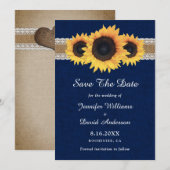Blaublauer Sonnenblume Rustic Burlap Lace Wedding Save The Date (Vorne/Hinten)