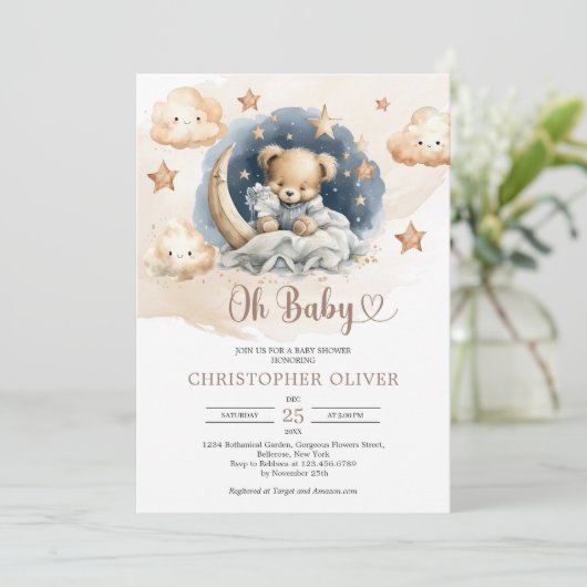 Blaublauer Teddybär Einladung (Stehend Vorderseite)