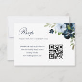 Blaubläuliche Hochzeit QR Code rsvp Karte (Vorderseite)