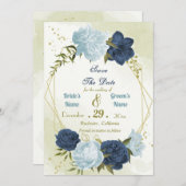 blaubläuliche Marineblumen, grüne Blätter Save The Date (Vorne/Hinten)