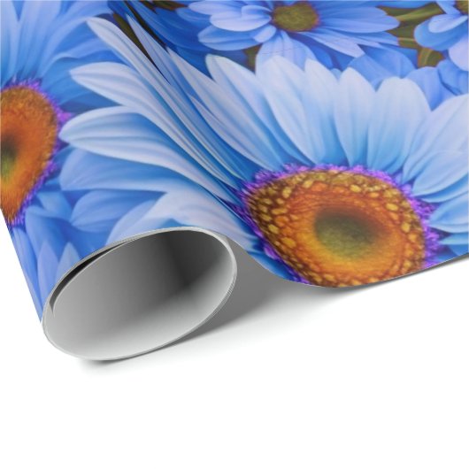 Blaubläuliche Sonnenblumen Blaue Gänse Muster Geschenkpapier (Rolleneckpunkt)