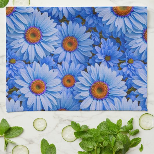 Blaubläuliche Sonnenblumen Blaue Gänse Muster Geschirrtuch (Gefaltet)