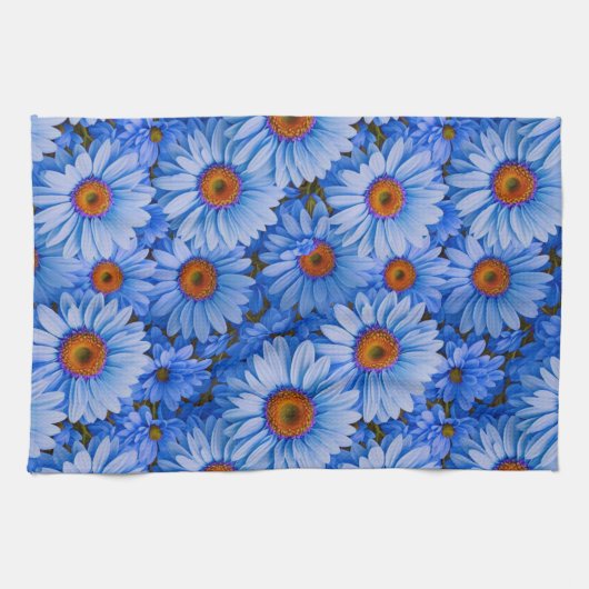 Blaubläuliche Sonnenblumen Blaue Gänse Muster Geschirrtuch (Horizontal)